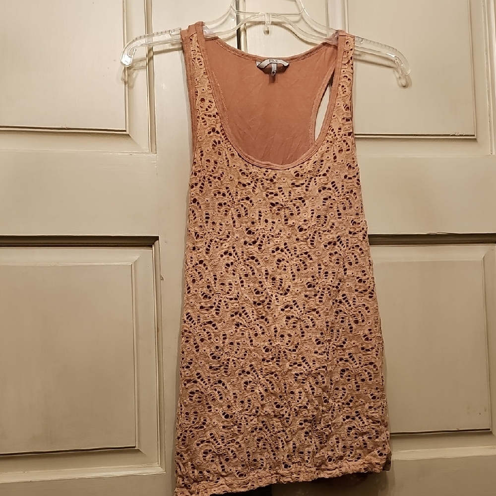 BKE Pink Lace Tank Top with Intricate Design